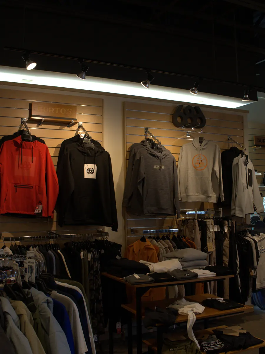 Snowboard outerwear at the Mequon shop.