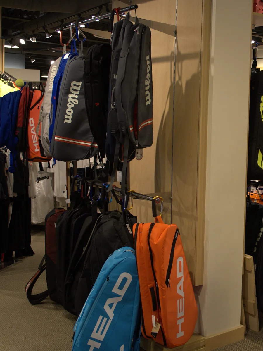 Wilson and Head racquet bags and backpacks at the Mequon shop.