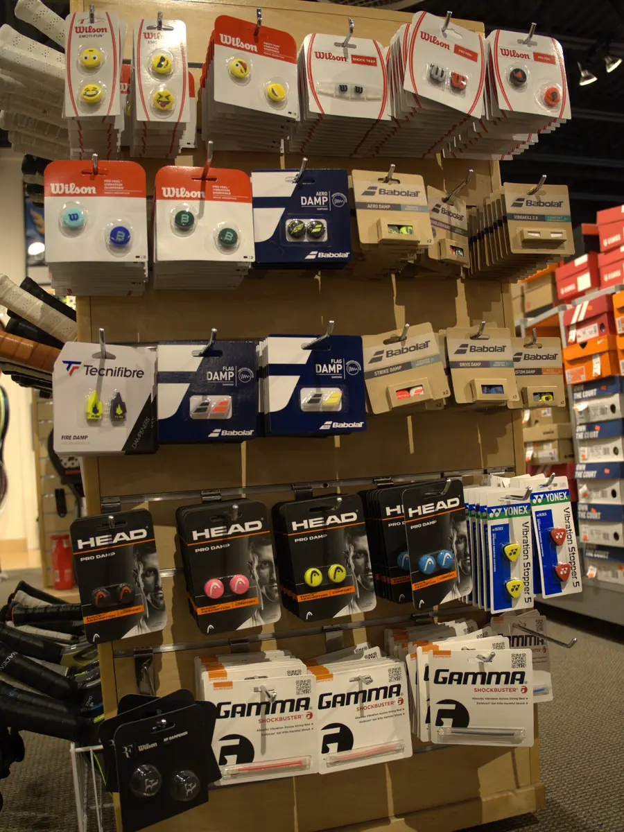 Grips, dampeners and racquet accessories at the Mequon shop.